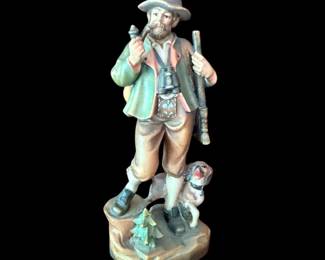 Hand Carved and Hand Painted Wooden Sculpture of a Hunter with Dog German