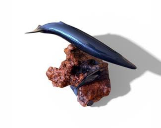 Fin Whale and Calf Sculpture by John Perry 14in long Ebonite sculpture