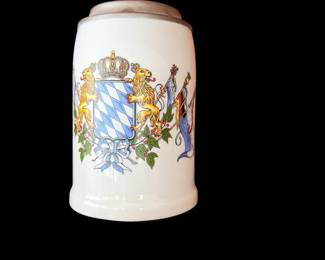 House of Global Arts Beer Stein German Bavarian Two Lion Crest with Flags