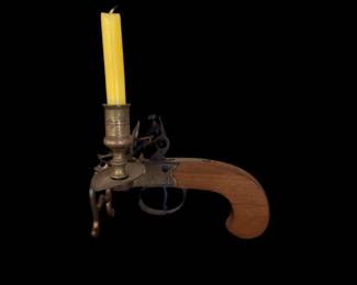 Flintlock Tinder Box Pistol Lighter with Candle Holder, 