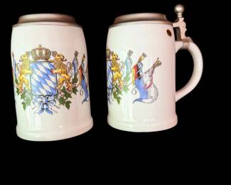 Kuhr Muhlried Handmade Pewter Lid  Beer Steins Bavarian Lion Coat Of Arms