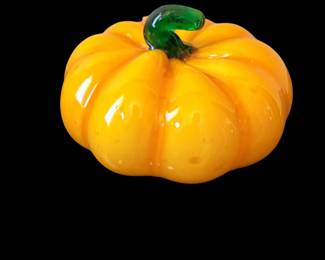 Hand Blown Art Glass Orange Pumpkin Green Stem Decorative Halloween 