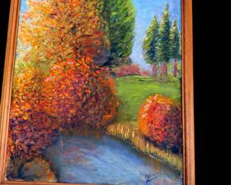 Framed fall painting 