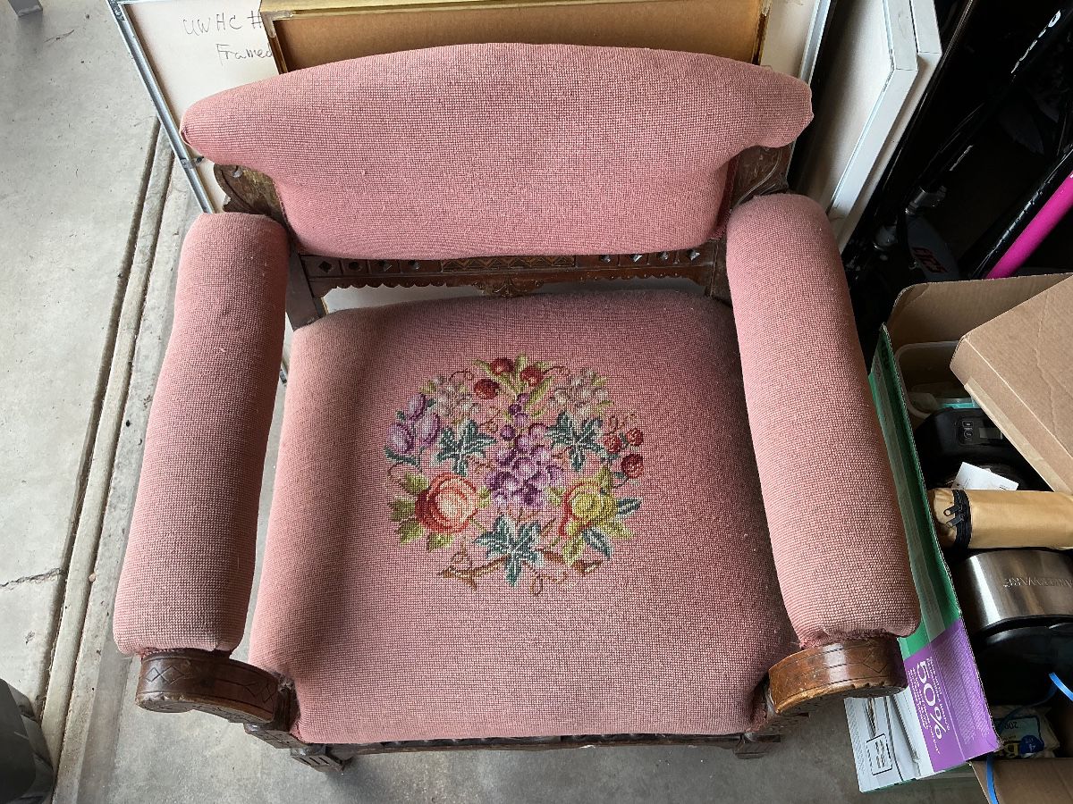 Antique Mauve Needlepoint Parlor Chair