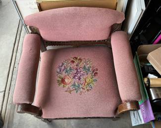 Antique Mauve Needlepoint Parlor Chair