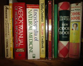 Kitchen full including vintage cookbooks