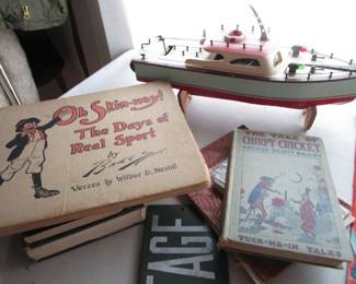 Vintage goy boat with vintage children's books