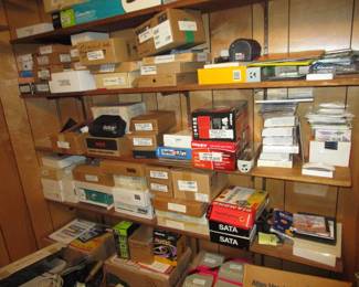 Room FULL of computer parts, keyboards, ink cartridges, hard drives