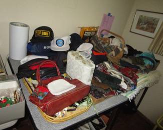 Vintage trucker hats - many Military, vintage handbag, ties, gloves