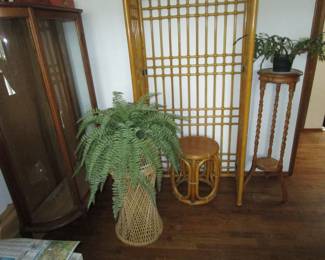 Mid Century bamboo plant stand, tall vintage plant stand