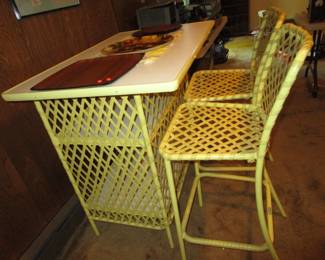 Vintage Brown Jordan bar with 2 chairs