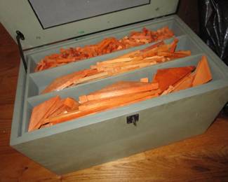 Old trunk full of wood blocks/toys