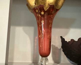 Bohemian Cranberry Art Glass Vase 