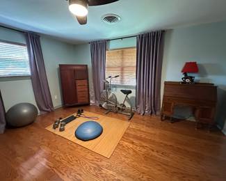 Schwinn Airdyne Exercise Bike, Bob Calf Stretcher, Bosu Balance Trainer, Wooden Rollup Floor Mat
