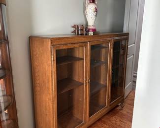Antique Oak Glass Front Display Cabinet