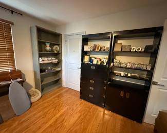 MCM Kroehler Bookcases with Brass Pulls, Large Set of Gault French Miniatures