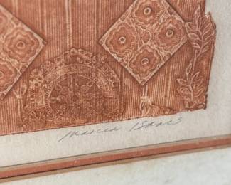 “City of Gold”, a limited edition print by listed artist, Marcia Isaacs and printed by Master Printer, Bill Wheeler. Edition 43/150, titled, and signed lower right by the artist. Certificate of authenticity and bio on the verso. Measures in frame, 26.5” H x 23.25” W. Isaacs has dabbled in etchings, monotypes, mixed media, collages, paintings, and digital imagery. Marcia Isaacs attended UC Berkeley, obtained her BA in Art from UCLA (University of California Los Angeles) and her Masters of Art from CSUN (California State University Northridge).