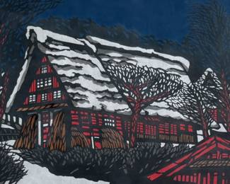 “Kurashikigawa”, an original limited edition woodblock print by listed artist, Kan Kawada. Edition 3/52, signed and numbered in pencil, professionally framed, and measures in frame, 24” H x 32.5” W.