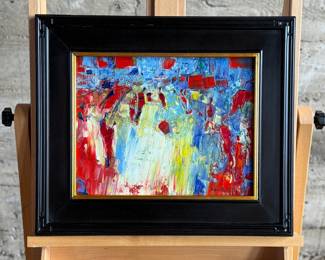 “Absence of Noise”, an original oil on board painting by listed artist, Serguei Novitchkov. Measures in the frame, 17” H x 19.75” W. Signed lower right and again with title on the verso. Accompanied with a certificate of authenticity from the artist. Novitchkov (1969-) was born in Moscow, Russia and graduated from the St. Petersburg Academy of Arts with a degree in “Painting and Composition” under the guidance of Professor Alexey Nikolaevich Sukhovetsky, a people’s artist of the Russian Federation. Serguei’s paintings are primarily dedicated to landscape art, often characterized by romantic, lyrical, and abstract themes, as well as genre painting. For many years, he has actively participated in both online and in-person exhibitions. Since 2000, he has lived and worked in Los Angeles, California.