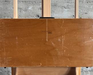 Wooden display case by Health Edco/WRS, containing educational models on the consequences of drug abuse. Case includes realistic anatomical representations of organ damage, such as brain infection, heart infection, vein damage, and birth defects. Accompanied by a ‘Substance Abuse Identification Guide’ and foam padding for storage. Case is equipped with clasps and a black handle. Exterior shows scratches and wear. Measures (closed), 27.75” H x 14” W.