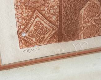 “City of Gold”, a limited edition print by listed artist, Marcia Isaacs and printed by Master Printer, Bill Wheeler. Edition 43/150, titled, and signed lower right by the artist. Certificate of authenticity and bio on the verso. Measures in frame, 26.5” H x 23.25” W. Isaacs has dabbled in etchings, monotypes, mixed media, collages, paintings, and digital imagery. Marcia Isaacs attended UC Berkeley, obtained her BA in Art from UCLA (University of California Los Angeles) and her Masters of Art from CSUN (California State University Northridge).