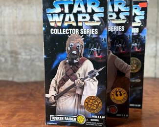 Five (5) Star Wars Collector Series action figures in their original packaging, featuring Han Solo, Greedo, Admiral Ackbar, and others. Each figure includes detailed outfits and accessories. Packaging shows minor wear consistent with age and storage.