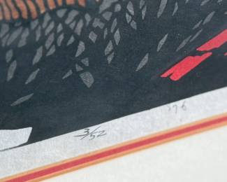 “Kurashikigawa”, an original limited edition woodblock print by listed artist, Kan Kawada. Edition 3/52, signed and numbered in pencil, professionally framed, and measures in frame, 24” H x 32.5” W.