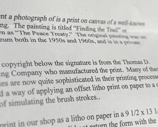 “Finding The Trail”, a professionally framed print by listed artist, C.M. Russell. Measures in frame, 18” H x 22” W.