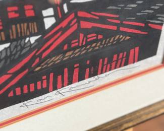 “Kurashikigawa”, an original limited edition woodblock print by listed artist, Kan Kawada. Edition 3/52, signed and numbered in pencil, professionally framed, and measures in frame, 24” H x 32.5” W.