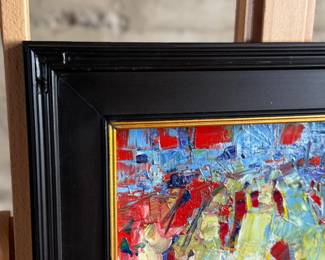 “Absence of Noise”, an original oil on board painting by listed artist, Serguei Novitchkov. Measures in the frame, 17” H x 19.75” W. Signed lower right and again with title on the verso. Accompanied with a certificate of authenticity from the artist. Novitchkov (1969-) was born in Moscow, Russia and graduated from the St. Petersburg Academy of Arts with a degree in “Painting and Composition” under the guidance of Professor Alexey Nikolaevich Sukhovetsky, a people’s artist of the Russian Federation. Serguei’s paintings are primarily dedicated to landscape art, often characterized by romantic, lyrical, and abstract themes, as well as genre painting. For many years, he has actively participated in both online and in-person exhibitions. Since 2000, he has lived and worked in Los Angeles, California.