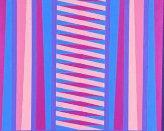 “Flamingo″, an original acrylic on canvas by listed artist, Camilo Requejo. Measures in frame, 25” H X 19” W. Requejo (1976-) is a Mexican-Spanish architect living in the US with more than 20 years of experience in design and construction, including several residential projects, sports, and medical facilities. Requejo started collecting art from recognized painters and sculptors for the past four years, waking up in him the desire of exploring and transporting his architectural style into art manifestation; combining geometric shapes with color combinations into the canvas.