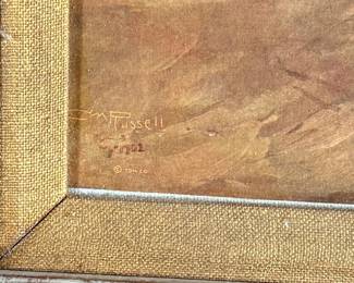 “Finding The Trail”, a professionally framed print by listed artist, C.M. Russell. Measures in frame, 18” H x 22” W.