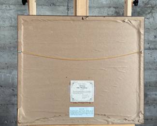 “Across the Meadow”, an original lithograph by listed artist, James Lynch. Signed lower right, professionally framed, and measures in frame, 22” H x 25.5” W. Certificate of authenticity on the verso. James Lynch (b. 1956) grew up in Wiltshire and now lives and works in Somerset. His work is included in the National Trust collections at Kingston Lacy, Wimpole Hall, and Chartwell. Awards include; the Elizabeth Greenshields bursary (83′), the Royal Academy Award for watercolour (86′) and the Spectator Art Award (93′).