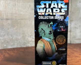 Five (5) Star Wars Collector Series action figures in their original packaging, featuring Han Solo, Greedo, Admiral Ackbar, and others. Each figure includes detailed outfits and accessories. Packaging shows minor wear consistent with age and storage.
