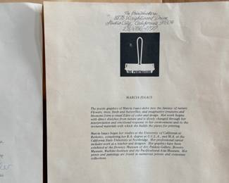 “City of Gold”, a limited edition print by listed artist, Marcia Isaacs and printed by Master Printer, Bill Wheeler. Edition 43/150, titled, and signed lower right by the artist. Certificate of authenticity and bio on the verso. Measures in frame, 26.5” H x 23.25” W. Isaacs has dabbled in etchings, monotypes, mixed media, collages, paintings, and digital imagery. Marcia Isaacs attended UC Berkeley, obtained her BA in Art from UCLA (University of California Los Angeles) and her Masters of Art from CSUN (California State University Northridge).