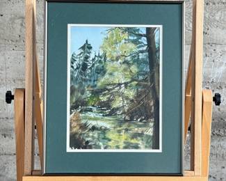 “Springbrook”, an original watercolor by Oregon listed artist, Shirley F. Coan. Signed lower right and measures in frame, 20.25” H x 16.25” W. Titled on the verso with a short bio on the artist.