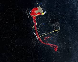 This lot features an original abstract painting, signed by unknown artist Hilborne. Measures in frame, 37” H x 37” W.