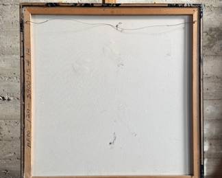This lot features an original abstract painting, signed by unknown artist Hilborne. Measures in frame, 37” H x 37” W.