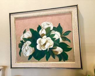 Signed magnolia oil painting by Walter Kent