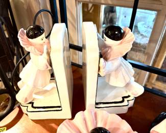 Pair art deco Pierrot clown bookends