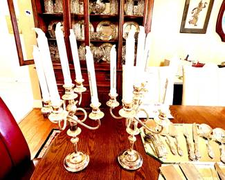 Elegant pair silverplate candelabras