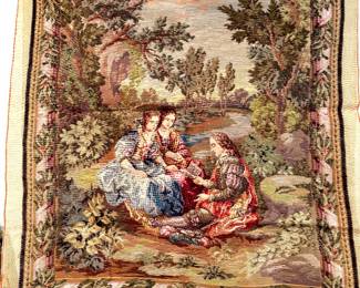 Large French needlepoint canvas with yarn