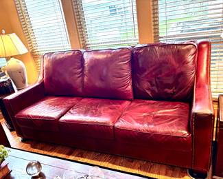 Nailhead trim leather sofa