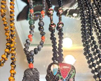 Stone and cloisonne pendant necklaces