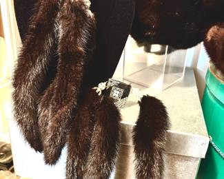 Glam mink tail and rhinestone pins