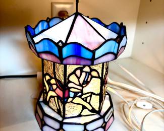 Vintage stained glass carousel lamp