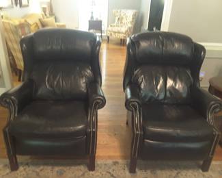 Pair of black leather recliners by Bradington Young