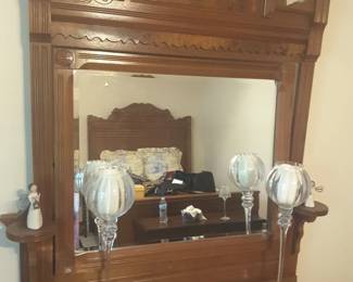 Close up details of Eastlake dresser with mirror