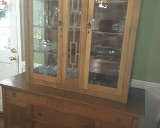 Antique oak Mission style china cabinet