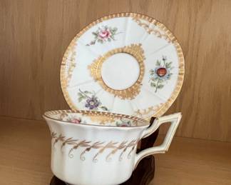 Dresden Hand Painted Floral and Dragonfly Teacup and Saucer